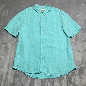 Reyn Spooner Shirt XL Green Slub Linen Tropical Vacation Resort Breathable